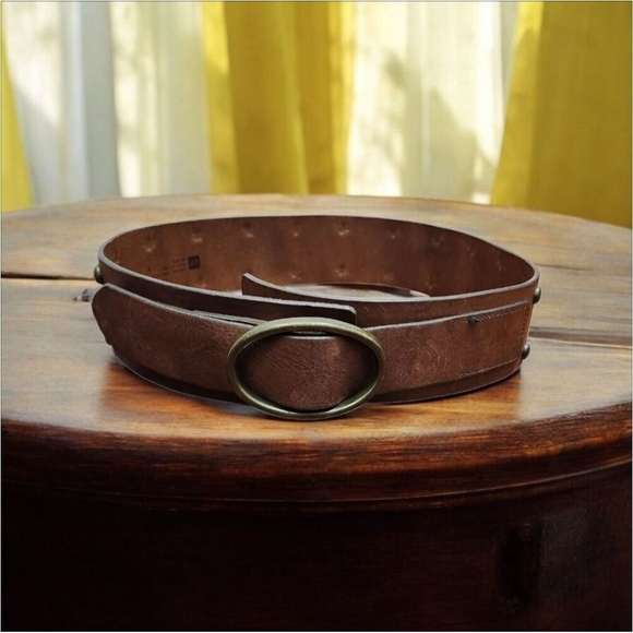 Gap Other - GAP BELT Brown GENUINE Cowhide Leather Heavy Brass Belt Buckle Brass Studs Buckl